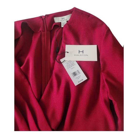 Halston Red Long Sleeve V-Neck Wrap Dress| Size XS - Picture 7 of 11